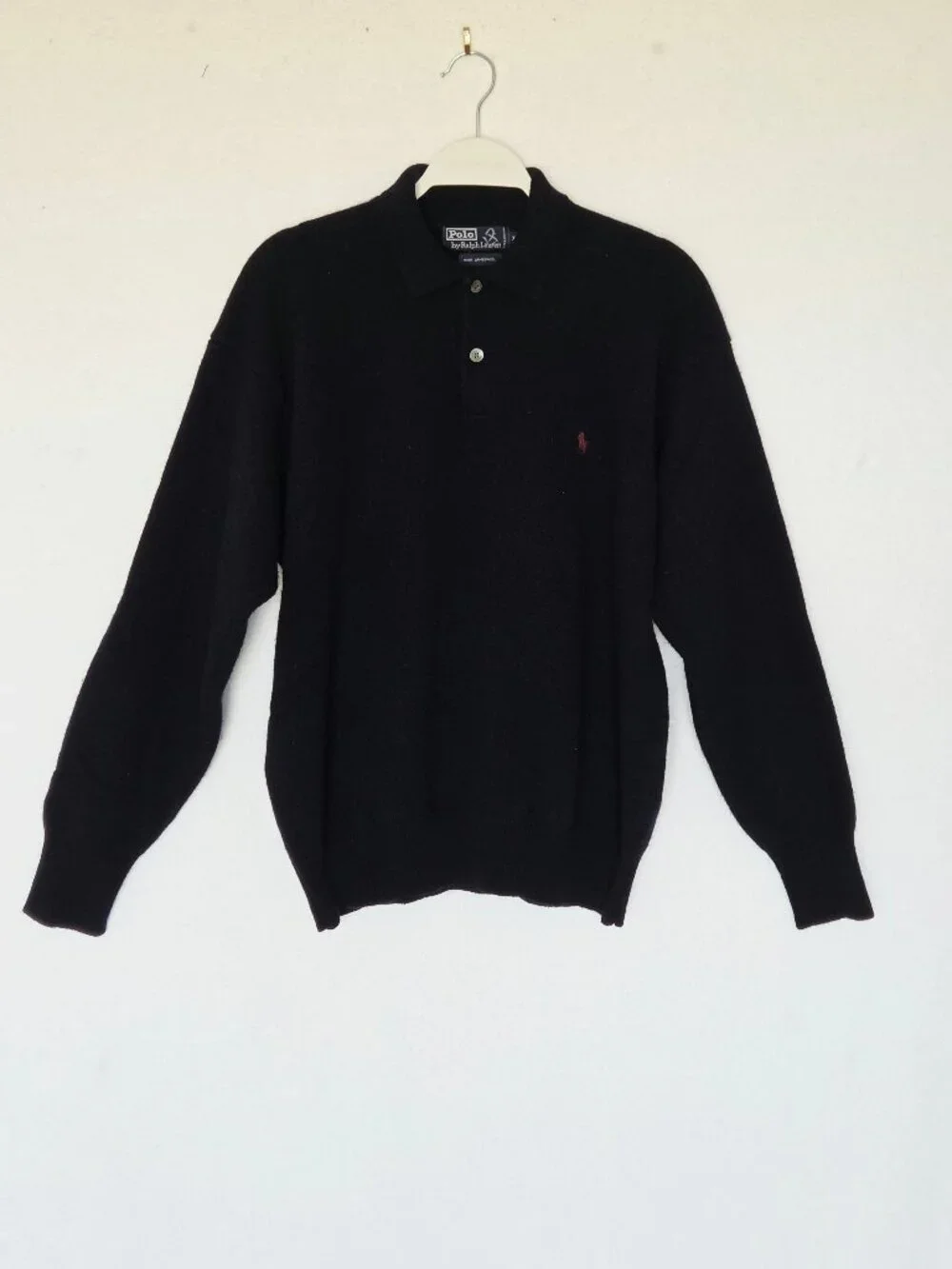 Vintage'90s Polo Ralph Lauren Pony 100% Lambswool Soft Polo-Sweater Navy Blue